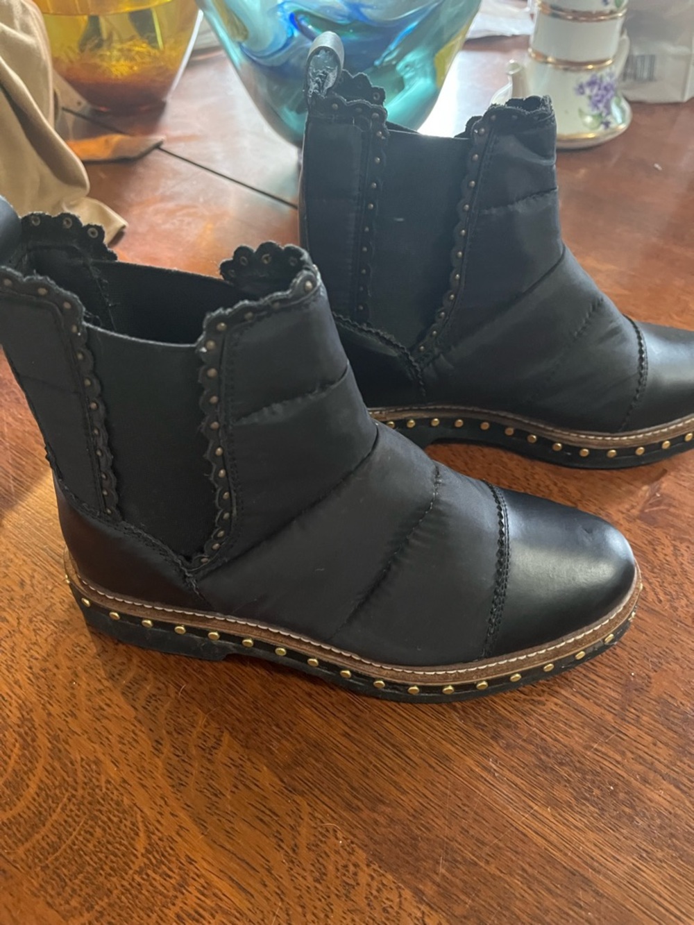 Free People Black Quilted Chelsea Lug-Stud Ankle Boots - Picture 2 of 3